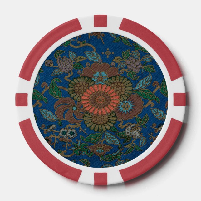 Asiatisch-blaues Lüftermuster Pokerchips (Vorderseite)