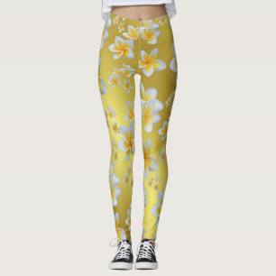 asiatisch, gelb, weiß, blühend, hell, gold, blumen leggings