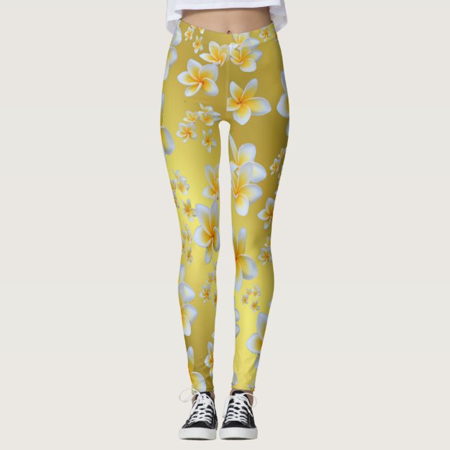 asiatisch, gelb, weiß, blühend, hell, gold, blumen leggings (Vorderseite)