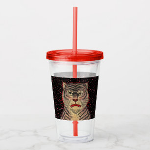 Asiatisch gestreiftes Tiger Head Fierce Face Red D Acryltrinkbecher