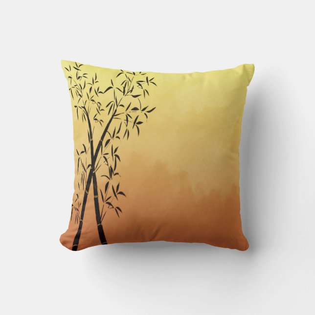 Asiatisch Inspiriert Bambus und Bergblick Sonnenun Kissen (Vorderseite)