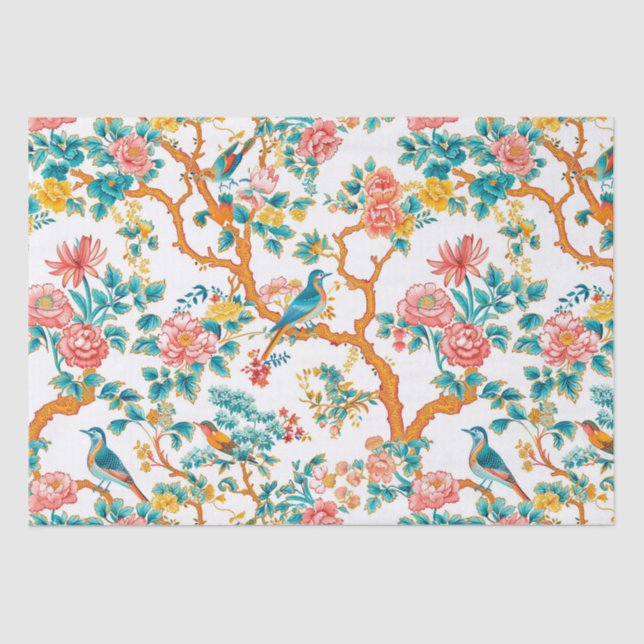 Asiatisch Inspirierte Muster, farbenfrohe Blume Vö Seidenpapier (Vorderseite)