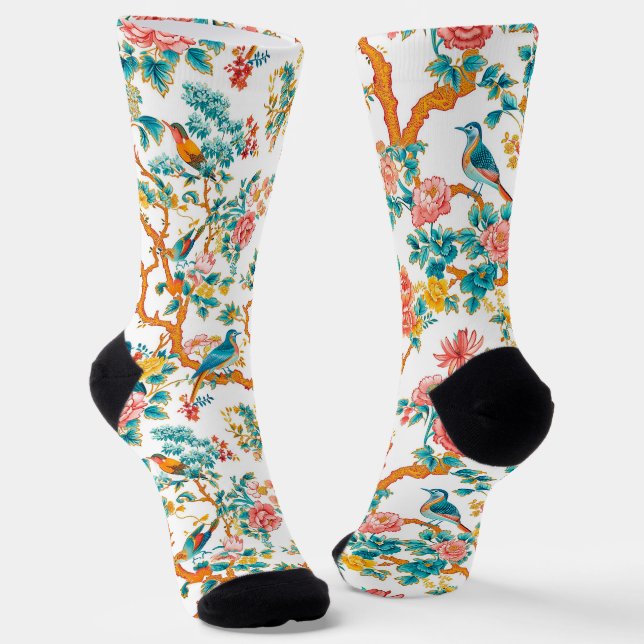Asiatisch Inspirierte Muster, farbenfrohe Blume Vö Socken (Gewinkelt)
