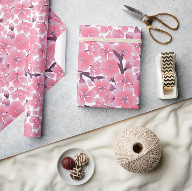Asiatisch-japanisches Pink Cherry Blossom Wrapping Geschenkpapier (Kunsthandwerk)