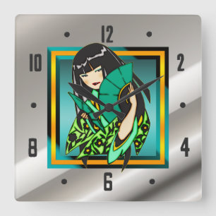 Asiatische Anime-Cartoon-Mädchen-Wand-Uhr Quadratische Wanduhr