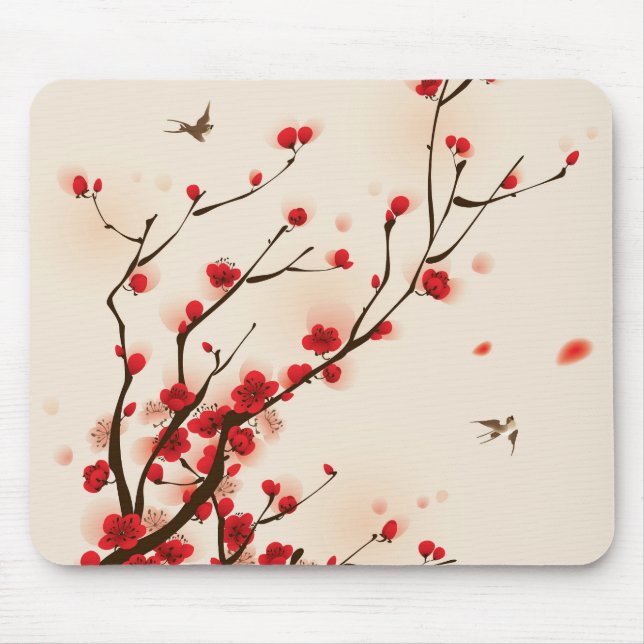 Asiatische Art-Malerei-Pflaumen-Blüte im Frühjahr Mousepad (Vorne)