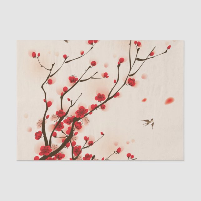 Asiatische Art-Malerei, Pflaumen-Blüte im Frühjahr Seidenpapier (Vorderseite)