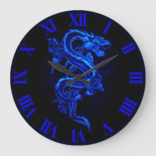 Asiatische blaue Drache-Wanduhr Große Wanduhr