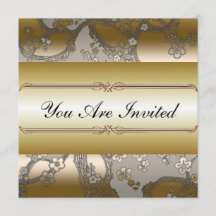 Asiatische Blumen Gold- und Silber-Party-Einladung Einladung