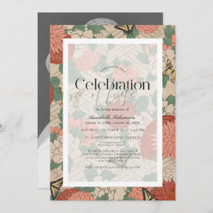 Asiatische Blüten und Schmetterlinge Beige Beerdig Einladung