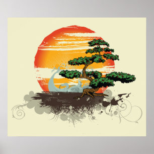 Asiatische Bonsai und Sonnenbrillen-Druckplakat Poster