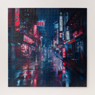 Asiatische Cyberpunk-Stadt bei Nacht Puzzle