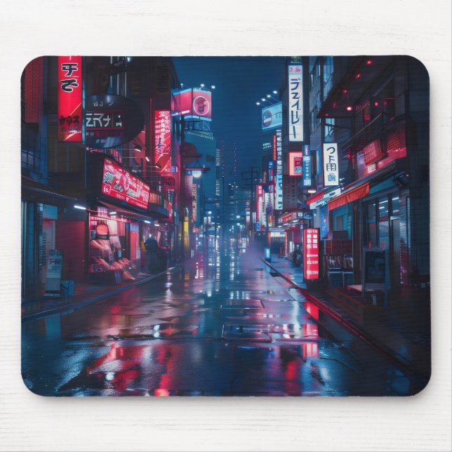 Asiatische Cyberpunk-Stadtnacht Mousepad (Vorne)