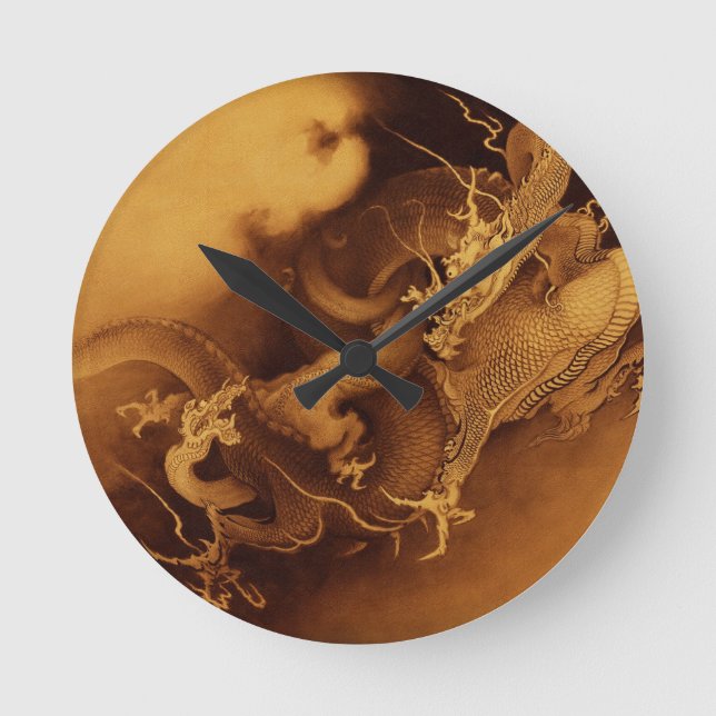 Asiatische Drache-Fantasie-Kunst-Uhr Runde Wanduhr (Vorderseite)