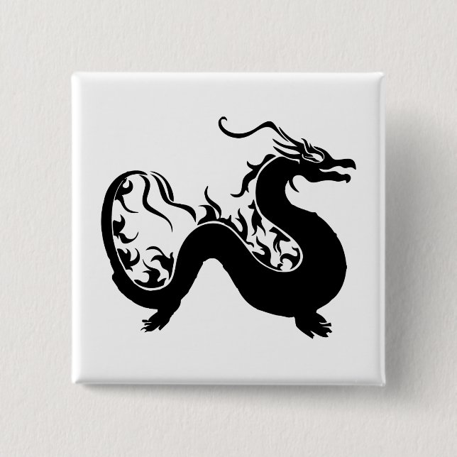 Asiatische Drachensilhouette Button (Vorderseite)