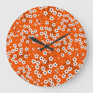 Asiatische Eleganz: roter Blumennahtlosdruck Große Wanduhr