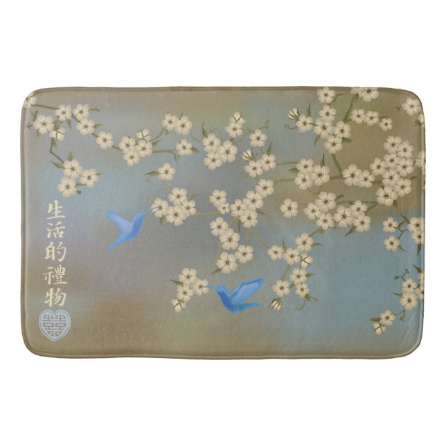 Asiatische Elfenbeinblüten Blaue Vögel "Geschenk d Badematte (Vorderseite)