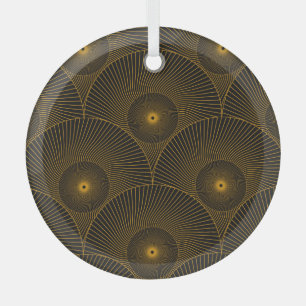 Asiatische Federn: Gold-Schwarz nahtlos. Ornament Aus Glas