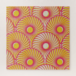 Asiatische Federn, orange-rote Waage, nahtlos. Puzzle