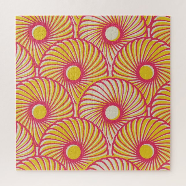 Asiatische Federn, orange-rote Waage, nahtlos. Puzzle (Vertikal)