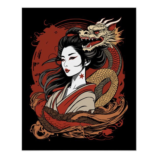 Asiatische Frau | Chinesischer Drache Poster (Vorderseite)