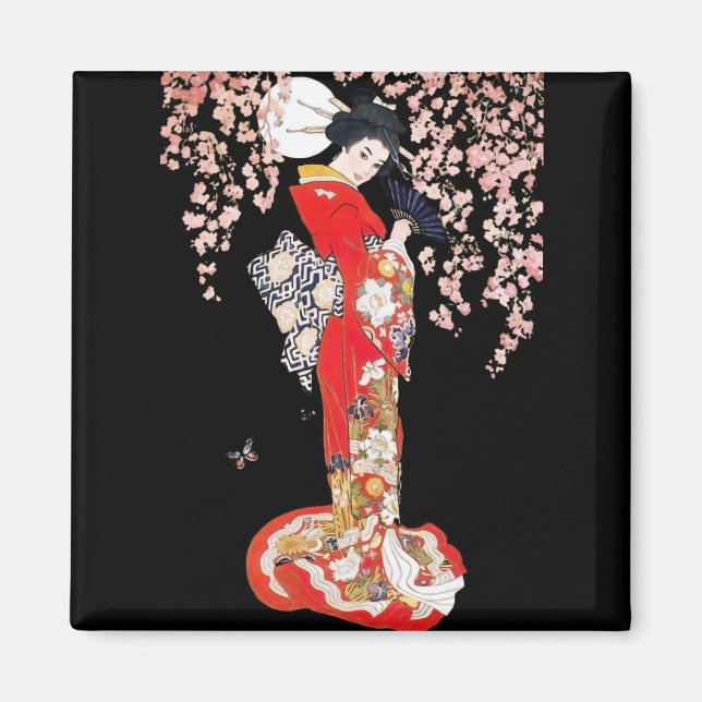 Asiatische Frau mit Cherry-Blossom-Nacht Magnet (Vorne)
