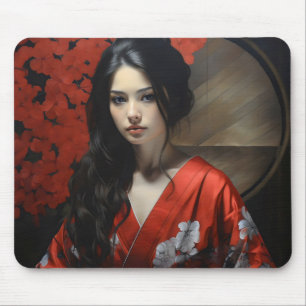 Asiatische Frau Red Kimono Mousepad