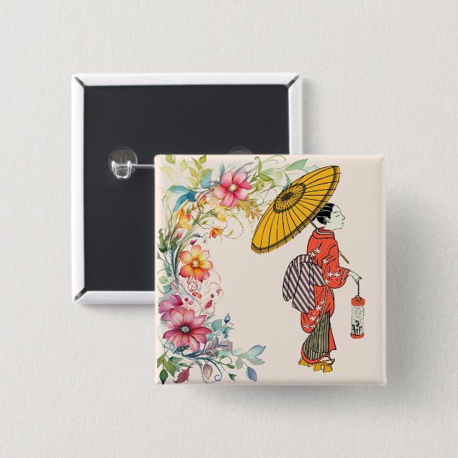Asiatische Frau-Taste Button (Vorne & Hinten)