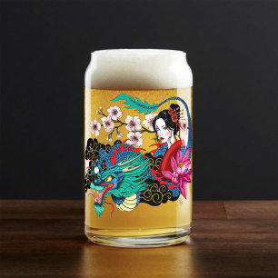 Asiatische Geisha-Drache Kirschblüten Blau Dosenglas