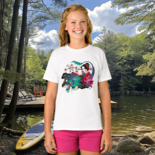 Asiatische Geisha-Drache Kirschblüten Blau T-Shirt