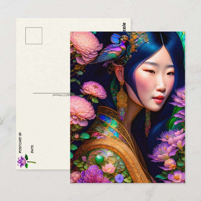 Asiatische Göttin, Postüberquerung Postkarte (Vorne/Hinten)