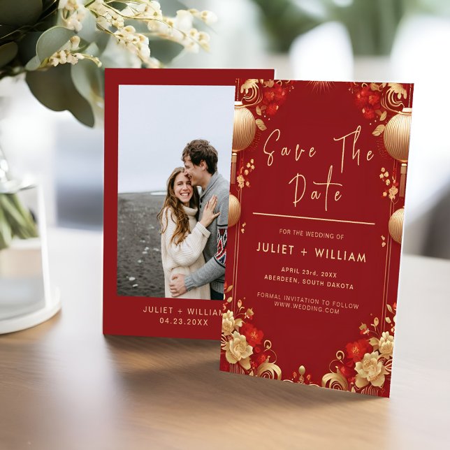 Asiatische Hochzeit mit moderner chinesischer Flor Save The Date (Von Creator hochgeladen)