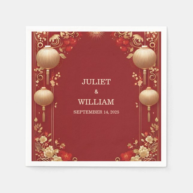 Asiatische Hochzeit mit moderner chinesischer Flor Serviette (Vorderseite)