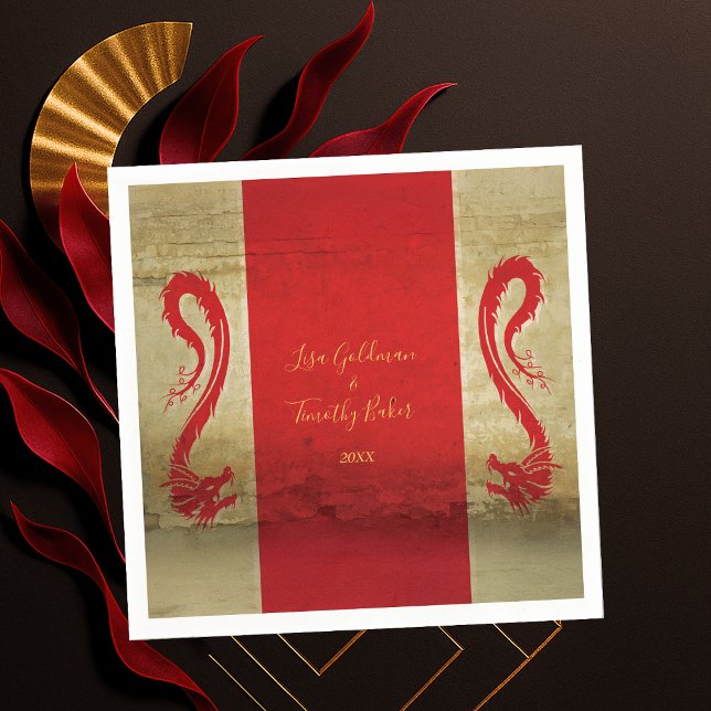 Asiatische Hochzeit mit Red and Gold Dragon Serviette (Red and Gold Dragon Asian Themed Wedding Napkins)