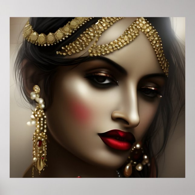 Asiatische Indianerin Red Lips glamourös Poster (Vorne)