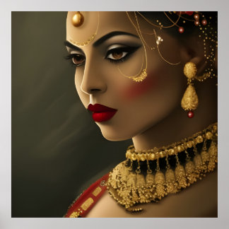 Asiatische indische Schöne Frau Exotic Red Gesicht Poster
