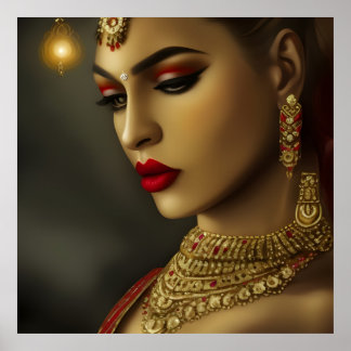 Asiatische indische Schöne Frau Exotic Red Jewel E Poster