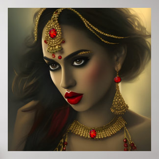 Asiatische indische Schöne Frau Exotische Juwelen Poster