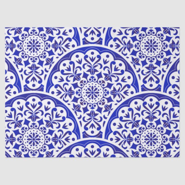Asiatische Inspiriert Blue White Decoupage Chinois Seidenpapier (Vorderseite)