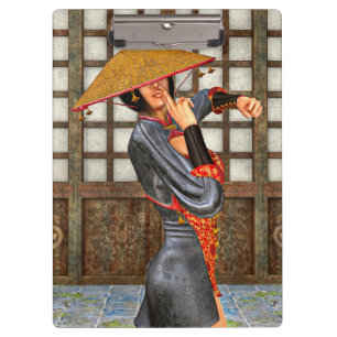 Asiatische Kampf Frau Klemmbrett