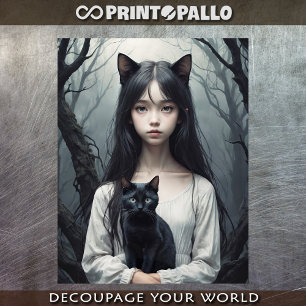 Asiatische Katzen-Furry-Hexe mit schwarzer Katze Seidenpapier