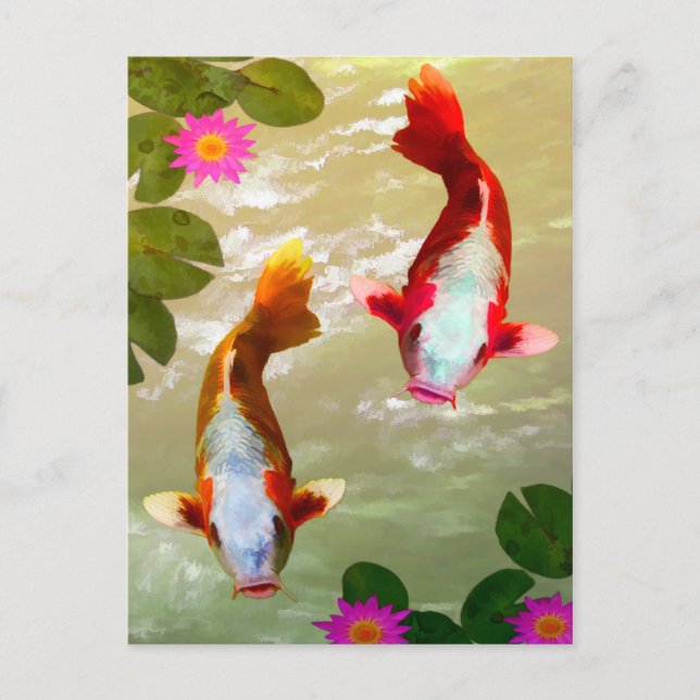 Asiatische Koi Fish Carp Digitale Kunst Postkarte (Vorderseite)