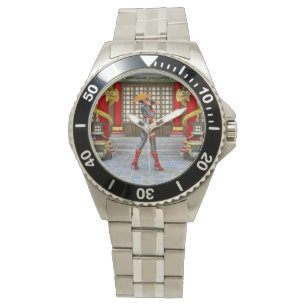 Asiatische Kriegerin Fantasy Samurai Kunstwerk Armbanduhr