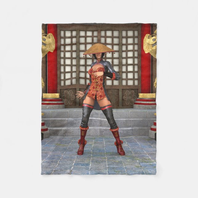 Asiatische Kriegerin Fantasy Samurai Kunstwerk Fleecedecke (Vorderseite)