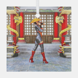 Asiatische Kriegerin Fantasy Samurai Kunstwerk Ornament Aus Glas