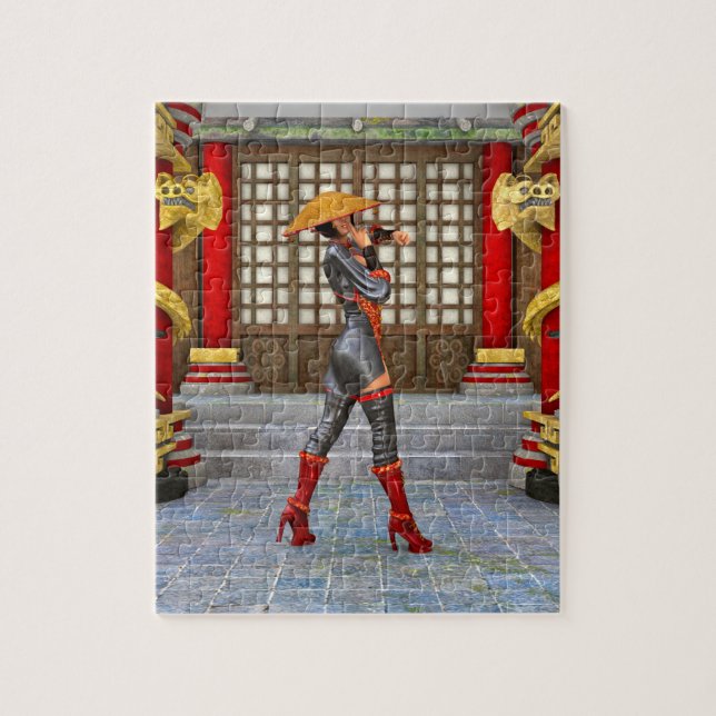 Asiatische Kriegerin Fantasy Samurai Kunstwerk Puzzle (Vertikal)