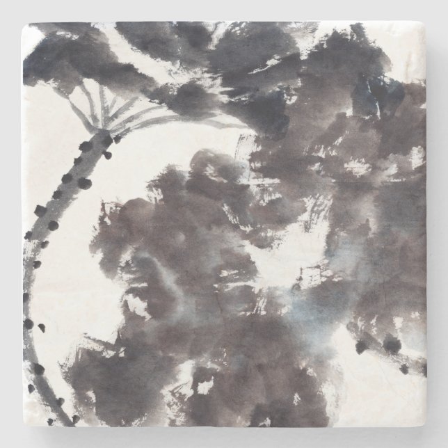 Asiatische Kunst mit Lotusblätter Motiv Steinuntersetzer (Vorderseite)