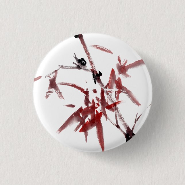 Asiatische Kunst mit Schnecke und Rotem Bambus Button (Vorderseite)