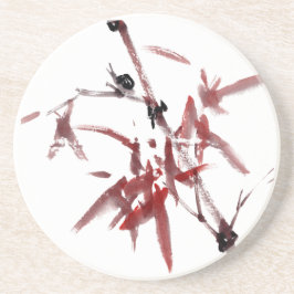 Asiatische Kunst mit Schnecke und Rotem Bambus Getränkeuntersetzer