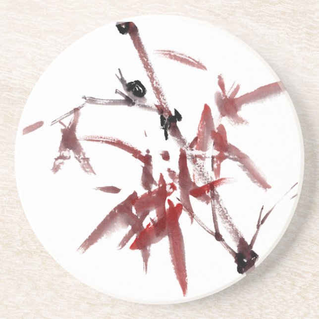 Asiatische Kunst mit Schnecke und Rotem Bambus Getränkeuntersetzer (Vorne)